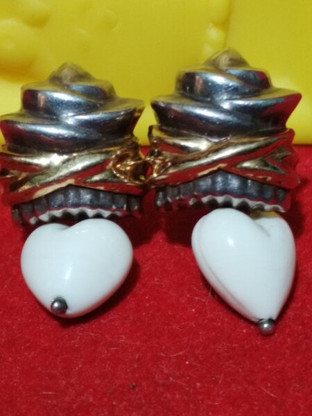 Cercei vintage francezi din argint cu aur 18K si piatra howlit