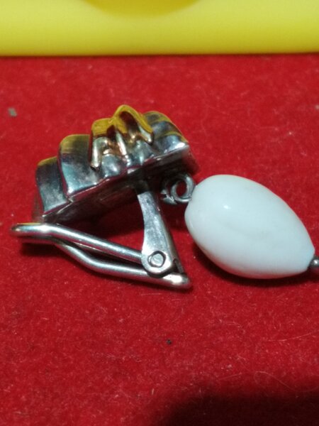 Cercei vintage francezi din argint cu aur 18K si piatra howlit