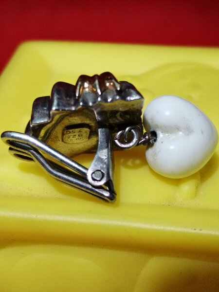 Cercei vintage francezi din argint cu aur 18K si piatra howlit