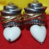 Cercei vintage francezi din argint cu aur 18K si piatra howlit